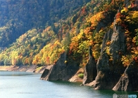 紅葉のダム湖