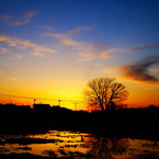 水面に写った夕景