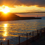 明石海峡大橋と夕日