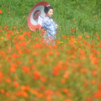 花に囲まれて