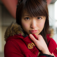 A woman in red