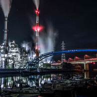 Factory night view of countryside