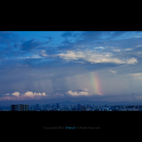 Rainbow-drenched town