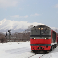 赤い貨物列車と駒ヶ岳