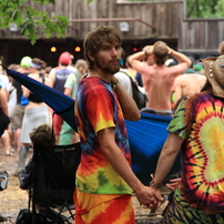 A lovely couple wearing tie-dye