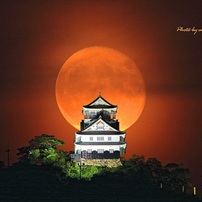 岐阜城に赤い月
