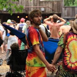 A lovely couple wearing tie-dye