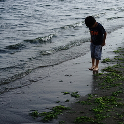 裸足で海辺散歩