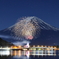 富士山と湖上の花