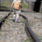 曲がりくねった線路の先に