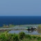 袖志の棚田：海面を背に