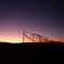 夕焼けとゴールと飛行機雲