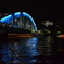 青い橋 永代橋と屋形船