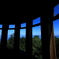 through the window.
