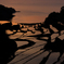 海と夕日と棚田と