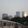 ビルに反射する夕日