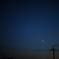 夕暮れ、三日月