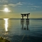 湖中鳥居秋朝日