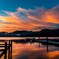 湖菖蒲ヶ浜から見た日の出前の朝焼けに染まる中禅寺湖