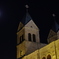a church with the bright moon
