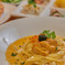egg on pasta .
