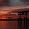 鳥居と朝日