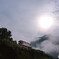 朝霧と利神城跡と智頭鉄道