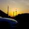 夕日とマイカー