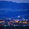 夕方の千里川 プロペラ機