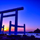夕陽と鳥居と夫婦岩