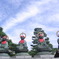晴天の下で