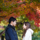紅葉の下で