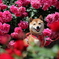 薔薇と柴犬