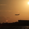 夕日と飛行機