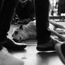 Sleeping dog on a crowded street