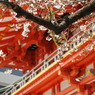 赤の建物と桜がいい感じ