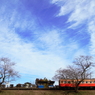青い空と青い駅舎
