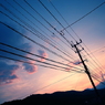 夕日と電柱