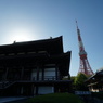 お寺と斜めから