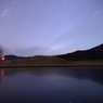 流れる星と噴煙
