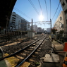 川越駅前を魚眼で撮影。踏切