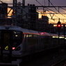 夕日をバックに