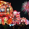 夜高行燈と花火のコラボ　＠庄川観光祭