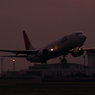 JAL B737-800 夕暮れに出雲を飛び立つ