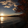 秋の屈斜路湖と朝日
