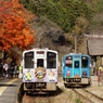 湯野上温泉駅列車交換！