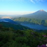 雪頭ケ岳から望む富士山と富士二湖（日没前）