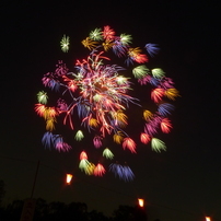 風吹いて 涼やかな花 咲く夜空