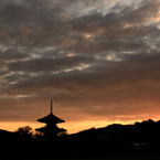 仏塔のある風景_法起寺の夕焼け