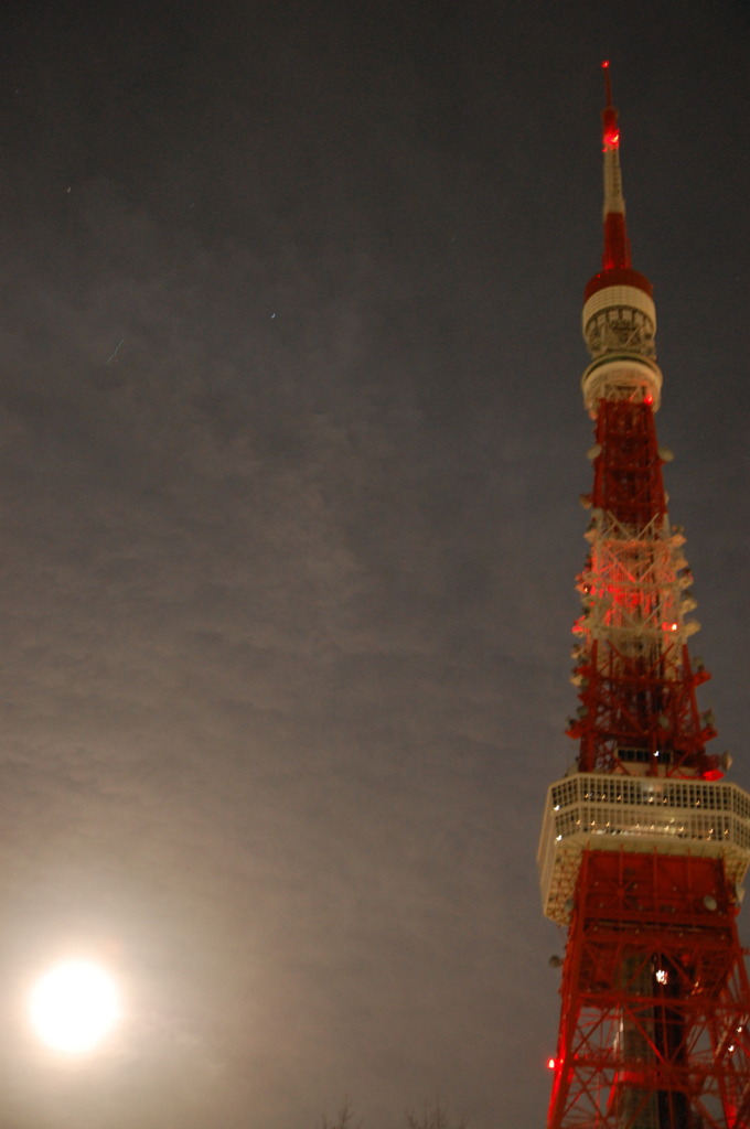 Supermoon and Tokyo Tower with no light